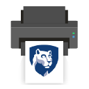 A digital illustration of a printer. On a piece of paper coming out of it, the Penn State Nittany Lion shield is visible.