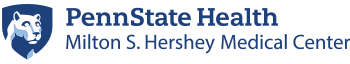The logo for Penn State Health Milton S. Hershey Medical Center includes the medical center name and Penn State's Nittany Lion shield image.