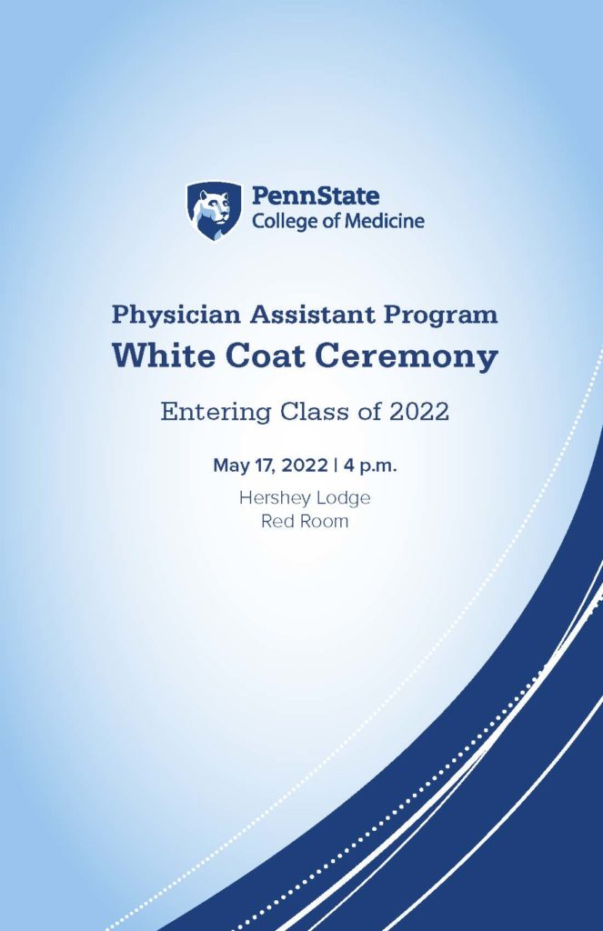 Program cover for Physician Assistant White Coat Ceremony 2022